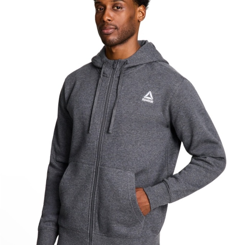 REEBOK Mens Fleece Lined Zipped Front Hoodie Size Small Gray New